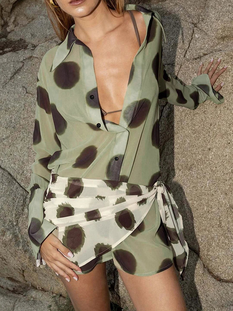 Dot Print Mini Dress Woman Autumn Trend Single-Breasted Lapel Full Sleeve Silk Scarf Strap Patchwork Fashion Bodycon