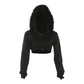 Furry Patchwork Jacket Women Hooded Autumn Trend Zip Super Short Full Sleeve Simple Wild Gothic Punk Street Club Coat