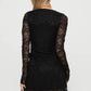 Women Black Lace Long Sleeve Mini Dress Deep V‑Neck Ruched Side Slit Bodycon Dresses Evening Party Clubwear Outfit