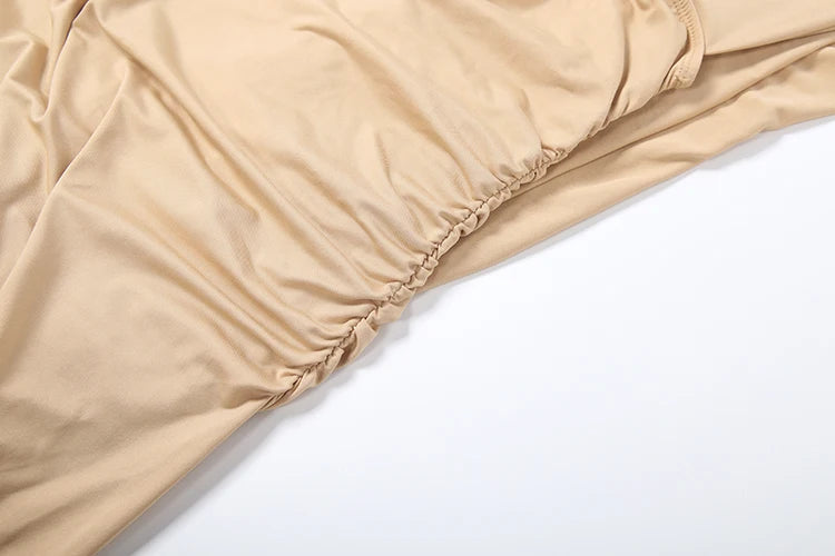 Ribbon Decoration Long Dresses Woman Ruched Elegant Deep V-Neck Sleeveless Backless Street Solid Basic Classic Vestidos