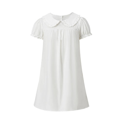 Women's Summer Doll Collar Blouse Short Sleeve A-Line Swing Shirts Solid Color Loose Ruffle Summer Casual Tops