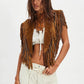 Women's Bohemian Fringe Suede Vest Open Front Cropped Sleeveless Fringe Jacket Western Cowgirl Vintage Streetwear