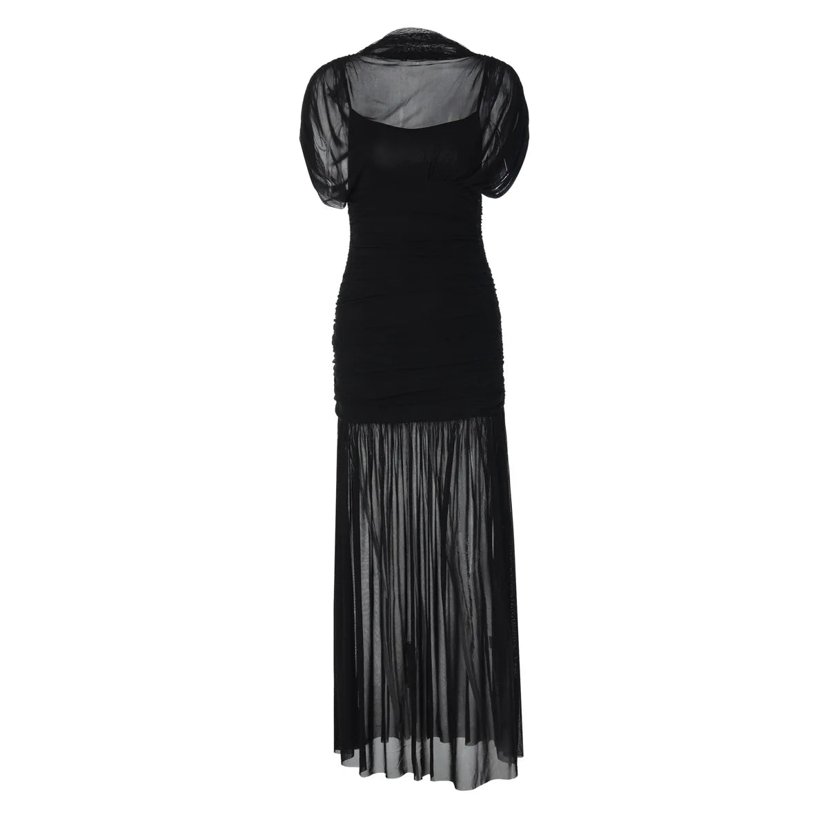 Mesh Sheer Flowy Pleated Maxi Dresses Elegant Wedding Guest Dress Women Clothing Party Outfits