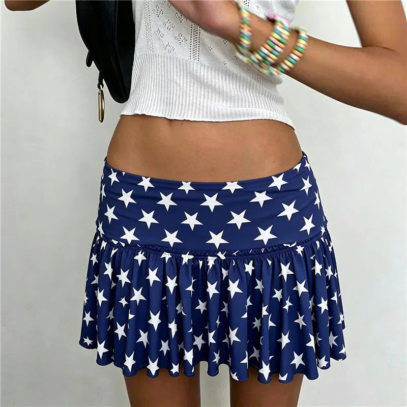 Women Low Waist Fold Over Pleated Mini Skirt Y2K Ruched Flared A Line Short Skirt Summer Casual Fairy Skirt