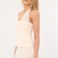 Y2K Women Halter Sleeveless Top Mesh Patchwork Ruched Bust Back Tie Slim Fit Camisole Summer Streetwear Party Clubwear