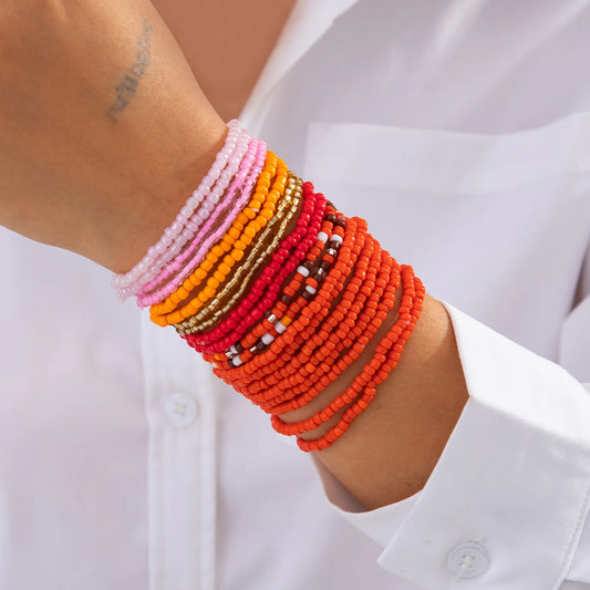 20Pcs/Set Boho Colorful Seed Beads Chain Bracelets Anklet for Women Summer Beach 2025 New Fashion Y2K Kpop Jewelry Gift