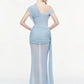 Irregular Collar Maxi Dress Women See Through Hem Folds Tassel  Skinny Birthday Party Summer Fashion Classic Vestidos