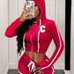 Sporty 2 Piece Set Women Tracksuit Zip Embroidery Letter Hooded Jacket+Shorts Casual Street Matching Basis Velvet Outfits