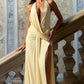 Halter Deep V Neck Backless Sexy Maxi Dress Women Gown Fashion Irregular Sleeveless Thigh High Split Club Party Dresses