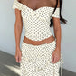 Women's Matching Sets Polka Dot Ruffle Off Shoulder Crop Top Maxi Skirt 2 Piece Set Summer Vacation Outfits