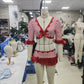 Women's Striped Candy Girl Christmas Cosplay Costume 3 4 Sleeve Lace Bow Crop Top Ruffle Mini Skirt Party Fancy Dress
