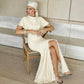 Elegant White Maxi Dress Woman Flutter Sleeves Lace Trim High Slit Wedding Guest Dresses 2026