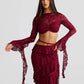 Jacquard 2 Piece Set Women Sexy Patchwork Crop Tops+Tierred Plait High Waist Skirts Matching Midnight Party Clubwear