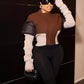 Contrast Patchwork Jacket Women Chic Zip Hipster Winter Trend full Sleeve Coat Wild Streetwear Casual Jersey Outwear
