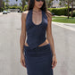 2 Piece Co Ords Sets for Woman Asymmetrical Mini Skirt and Backless Halter Top Sexy Womens Outfit Summer 2026
