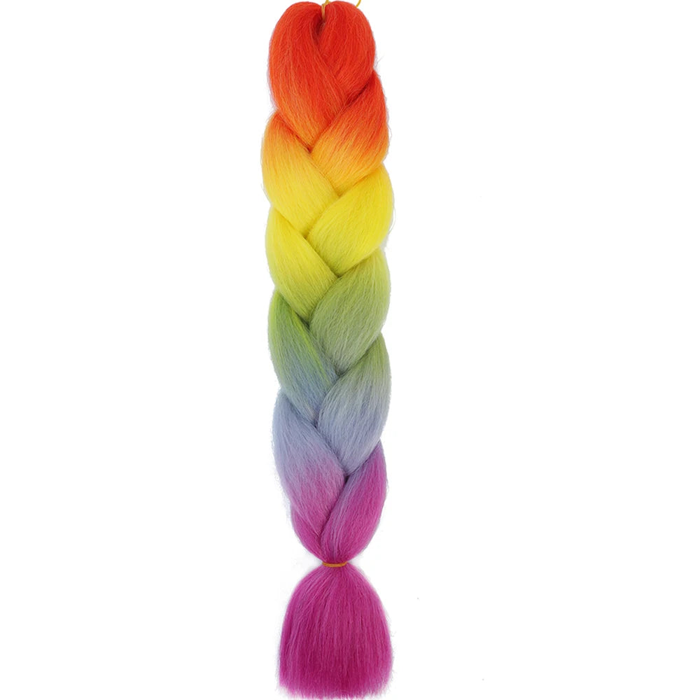 24 Inch Jumbo Box Braids Extensions Synthetic Braiding Hair DIY Hair Braids For Children Pink Purple Yellow Gray