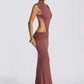 Women Cutout Backless Sexy Maxi Dress Elegant High Neck Sleeveless Ruched Bodycon Club Party Beach Long Dress Fashion