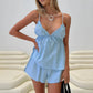 Women's Striped 2 Piece Pajama Sets Summer Vacation Spaghetti Strap Backless Cami Tops with Shorts Casual Sleepwear