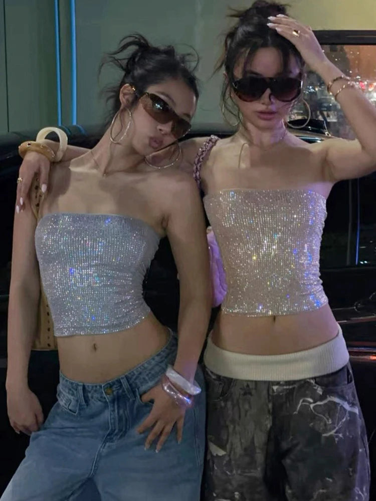 Sexy Sequin Applique Tank Top Women Fashion Classic Sleeveless Stretch Skinny Party Clubwear Hottie Street Chic Vest