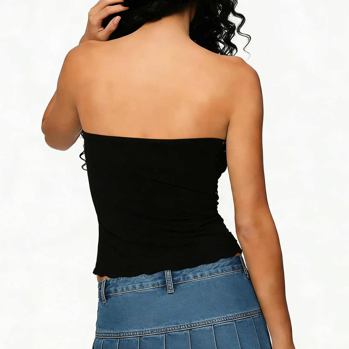 Women Tube Tops Strapless Sleeveless Slim Fit Studded Decor Summer Going Out Crop Vest Party Club Rave Clothes