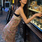 Patchwork Lace Dress Women Floral Print v-Neck Sleeveless Backless Summer Sweet Style Streetwear Skinny Mini Bodycon