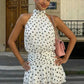 Polka Dot Backless Sexy Mini Dress Women Elegant White Turtleneck Off-shoulder Sleeveless Ruffle Club Party Dresses