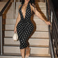 Polka Dot Print Patchwork Lace Playsuit Women Bandage Backless Deep v-Neck Sleeveless Sexy Summer Fashion Outfits