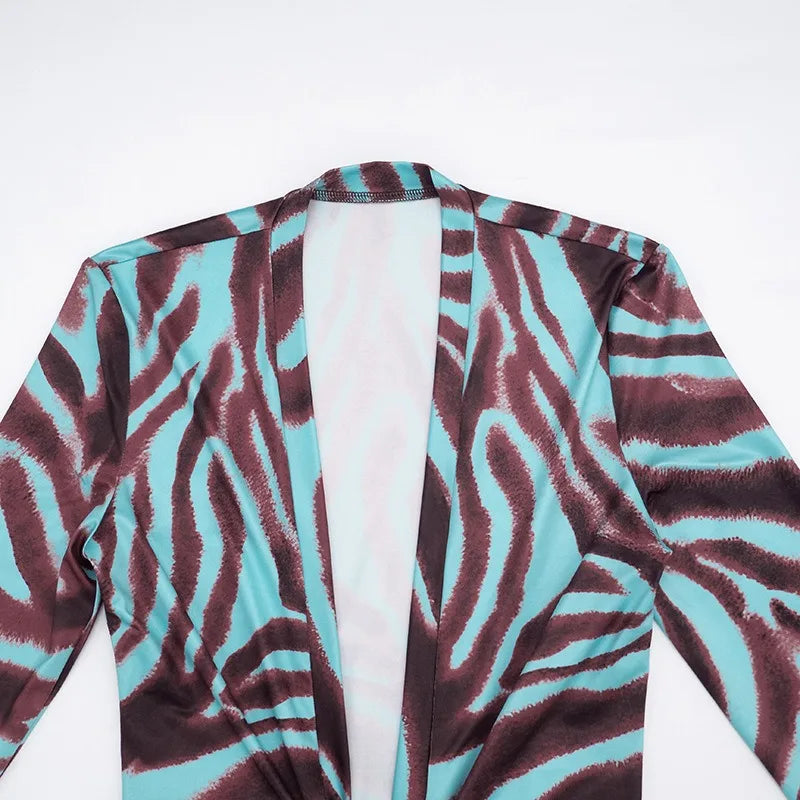 Abstract Printed Fitted Dress for Woman Autumn Winter 2026 Drawstring Deep V Neck Long Sleeve Mini Dresses