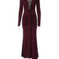 Deep V Neck Long Sleeve Sexy Maxi Dress Women Gown Spring Elegant Draped Ruched Bodycon Club Party Long Dresses Female