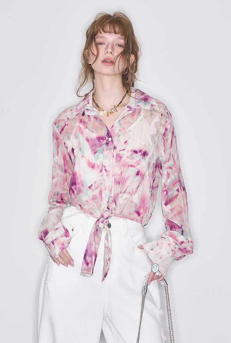 2025 Spring New Arrivals Retro Floral Thin Lace Shirt Women's Sweet Chiffon Casual Top