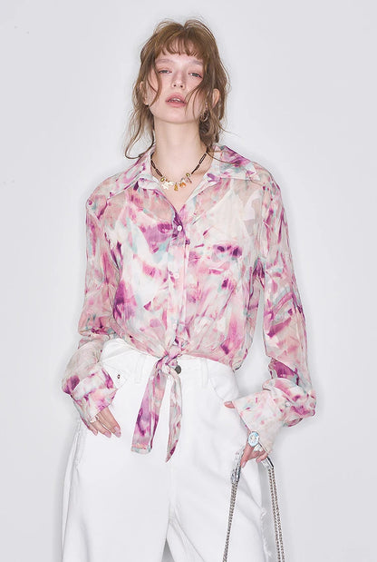 2025 Spring New Arrivals Retro Floral Thin Lace Shirt Women's Sweet Chiffon Casual Top