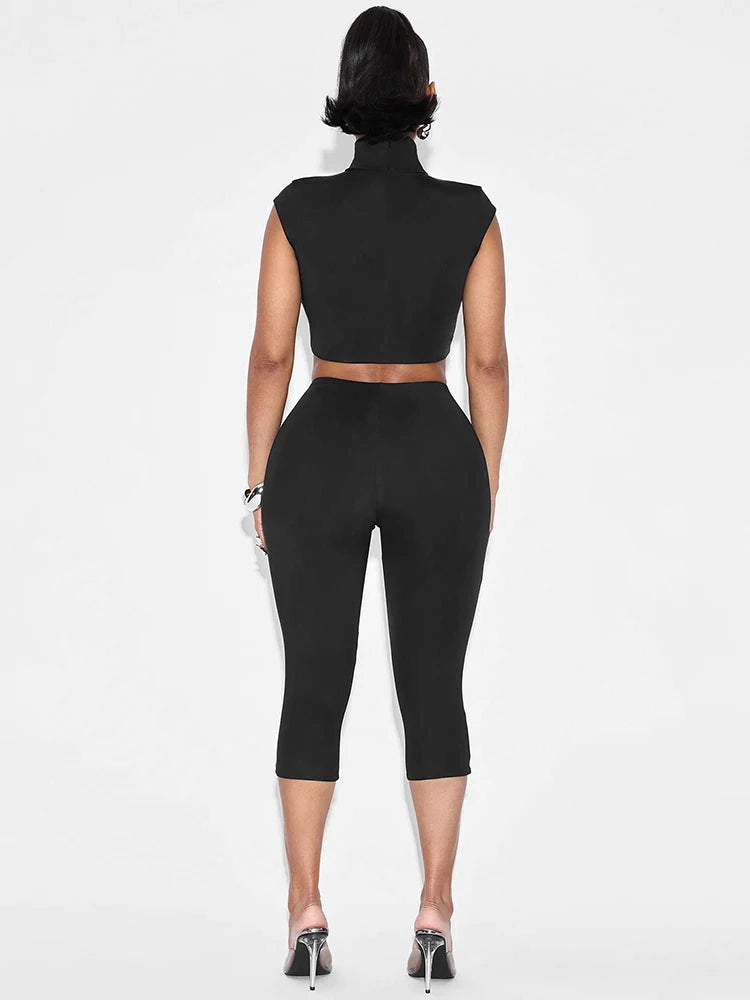 Hollow Sexy Women 2 Piece Set Tracksuit Skinny Stretch Tank Tops+Bike Shorts Matching Tight Stretch Streetwear Suit