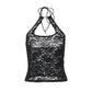 See Through Lace Hollow Backless Halter Tops Sexy Black Going Out Crop Top Woman Rave Clothing Tanks & Camis