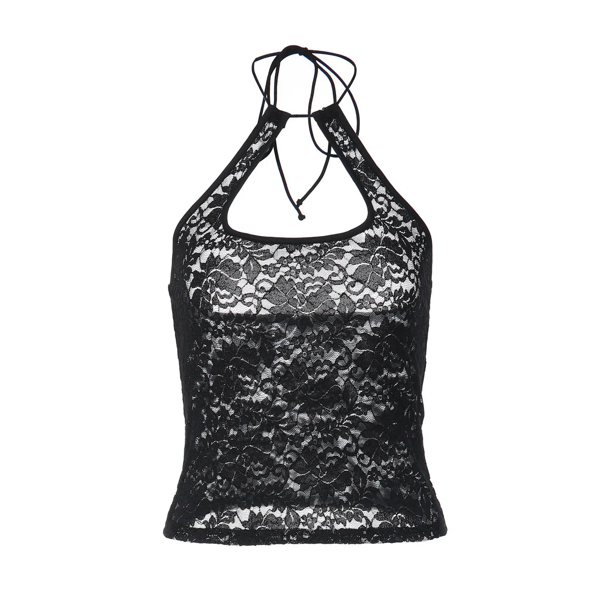 See Through Lace Hollow Backless Halter Tops Sexy Black Going Out Crop Top Woman Rave Clothing Tanks & Camis