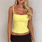 Women Slim Fit Bandage Ribbed Tank Top Square Neck Spaghetti Strap Sleeveless Bodycon Cropped Cami Top Summer Streetwear