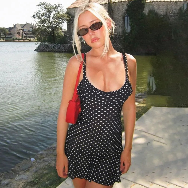 Leopard Print Fit and Flared Dresses Woman Clothing Sexy Frilly Sleeveless V Neck Backless Pleated Mini Dress