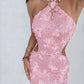 Sequins Patchwork Dress Woman Summer Trend Bandage Halter Off Shoulder Backless Midnight Club Party Sexy Mini Bodycon