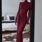 Long Party Elegant Dress Turtleneck Long Sleeve High Split Maxi Dresses Women Clothing Winter