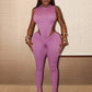 Sexy Women Tracksuit 2 Piece Set Sleeveless Side Split Bodysuit+Ruched Foot Leggings Matching Hipster Street Outfits