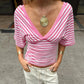 Striped Casual Tshirt Woman Clothes Fashion Deep V-Neck Batwing Sleeve Crop Tops Summer 2026