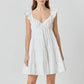 Women Tiered Mini Dress Solid Color V Neck Flutter Sleeve Backless A-line Short Dress for Daily Summer Vacation Sundress
