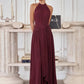Women Halter Neck Sexy Maxi Dress Sleeveless Ruched Waist Draped Long Dress Elegant Evening Party Wedding Guest Dresses