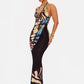 Women Butterfly Print Halter Maxi Dress Deep V Neck Bodycon Long Dress Sleeveless Backless Evening Party Club Dresses