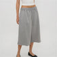 Ladies Raw Edge Bermuda Sweat Pants Elastic Drawstring Waist Loose Wide Leg Casual Knee Length Capri Jogger Trousers