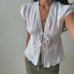 Women Tie Front Lace Trim Tank Tops Y2k Fairy V Neck Cami Crop Top Summer Going Out Tops Vintage Streetwear