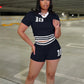 Knit Patchwork 2 Piece Set Tracksuit Women Letter Print V-Neck Crop Tops+Skinny Shorts Casual Fashion Sporty Outfits