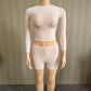 Wild See Through 2 Piece Set Women Sexy Turtleneck Full Sleeve Crop T-Shirt+Bike Shorts Midnight Street Club Suits