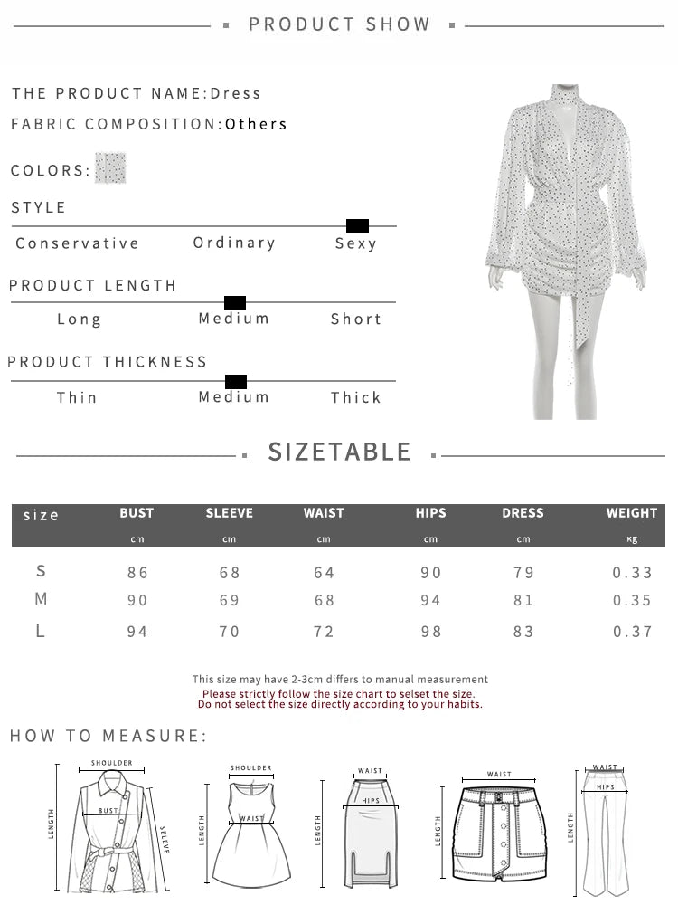 Lantern Sleeve Sexy Deep V-Neck Mesh Dress Women Trend Polka Dot Print Ruched Patchwork Chic Party Peach Hip Mini Bodycon