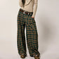 Women Y2k Gingham Wide Leg Mid Rise Holiday High Street Tartan Pants Vintage Plaid Baggy Trousers with Pockets