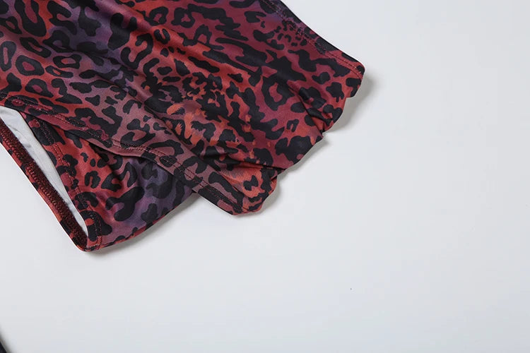 Leopard Print Dress Women Y2K Waistless One Shoulder Sleeveless Ruffles Sexy Beach Party Vacation Chic Club Vestidos